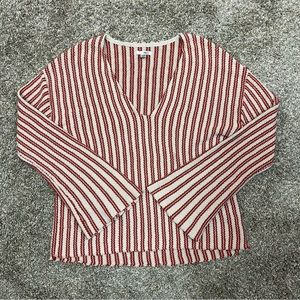 Amuse society sweater womens small bell sleeve v neck striped red cream top